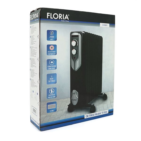 Масляний обігрівач FLORIA ZLN3659, 2000Вт, 3 режими 800/1200/2000Вт, Box ZLN3659 фото