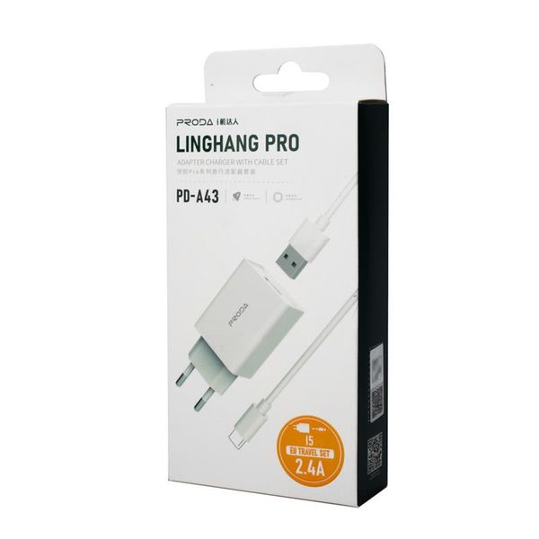 Зарядний пристрій Proda PD-A43i USB 2.4A + кабель USB Lightning White PD-A43i-WHT фото