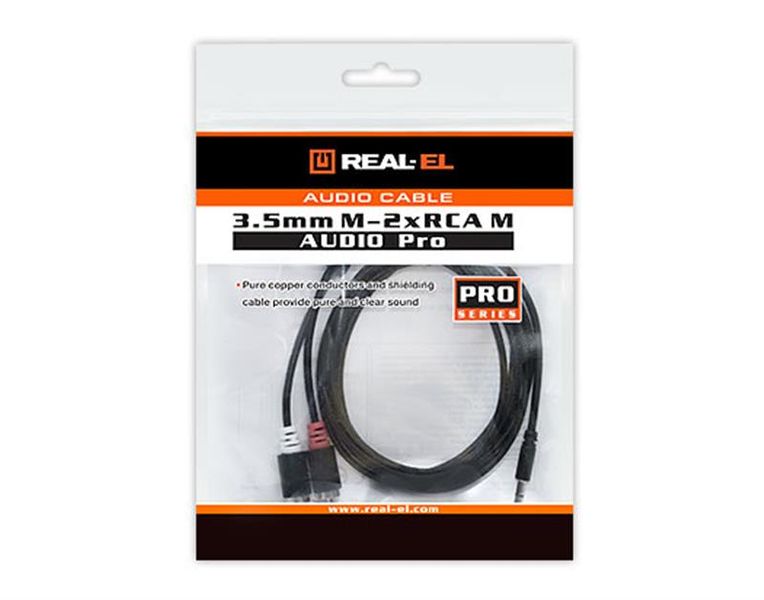 Аудіо-кабель REAL-EL Audio Pro 3.5 мм - 2xRCA (M/M), 1.8 м, чорний (EL123500042) EL123500042 фото