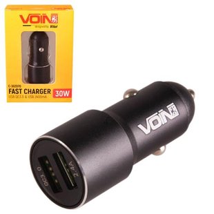 Автомобільний зарядний пристрій VOIN C-30207Q, 2USB QC3.0 (12/24V - Port 1-5V*3A/9V*2A Port 2-5V*2.4 C-30207Q фото