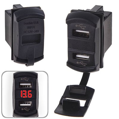Автомобільний зарядний пристрій 2 USB 12-24V урізне + вольтметр (10256 USB-12-24V 2,1A RED) 10256 USB-12-24V 2,1A RED фото
