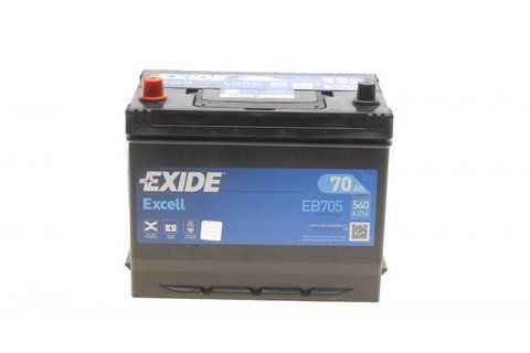 Аккумулятор 70Ah-12v Exide EXCELL(266х172х223),L,EN540 Азия EB705 фото товара