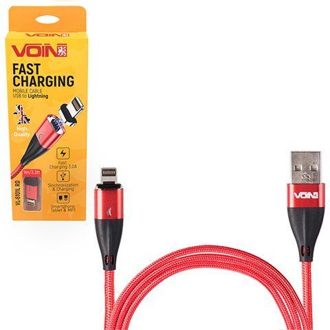 Кабель магнитный VOIN USB - Lightning 3А, 2m, red (быстрая зарядка/передача данных) (VL-6102L RD) VL-6102L RD фото товара