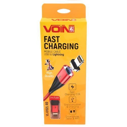 Кабель магнитный VOIN USB - Lightning 3А, 2m, red (быстрая зарядка/передача данных) (VL-6102L RD) VL-6102L RD фото товара