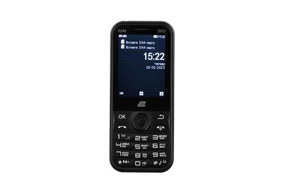 Мобiльний телефон 2E E240 2022 Dual Sim Black (688130245159); 2.4" (320х240) TN / кнопковий моноблок / ОЗУ 32 МБ / 32 МБ вбудованої + microSD до 16 ГБ / камера 0.3 Мп / 2G (GSM) / Bluetooth / 120.5х51х13.5 мм, 94 г / 1000 мАг / чорний 688130245159 фото