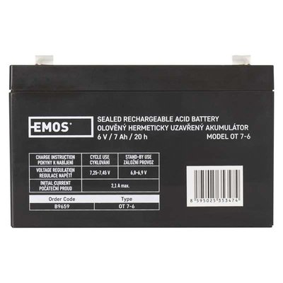 Акумуляторна батарея Emos B9659 6V 7AH (FAST.4.7 MM) AGM B9659 фото