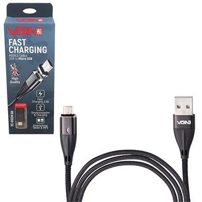 Кабель магнитный VOIN USB - Micro USB 3А, 2m, black (быстрая зарядка/передача данных) (VC-6102M BK) VC-6102M BK фото