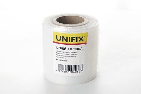 Стретч плівка 100мм, 0,4кг (20мкм) прозора, втулка 100г UNIFIX SP-10004W фото товару