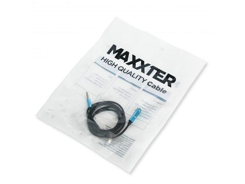 Кабель Maxxter 3.5 мм - 3.5 мм (M/F), 1 м, чорний/синій (A-3434-1m) пакет A-3434-1m фото