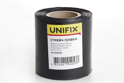 Стретч плівка 100мм, 0,4кг (20мкм) чорна, втулка 100г UNIFIX SP-10004В фото