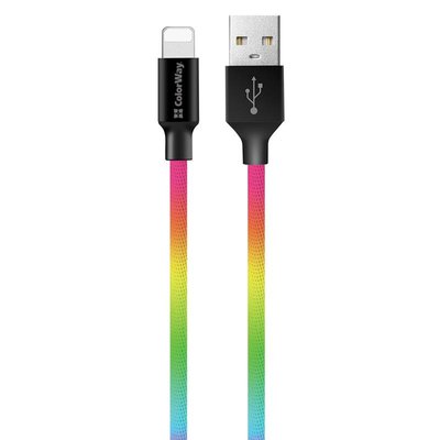 Кабель ColorWay USB - Lightning (M/M), 2.4 А, 1 м, Multicolor (CW-CBUL016-MC) CW-CBUL016-MC фото