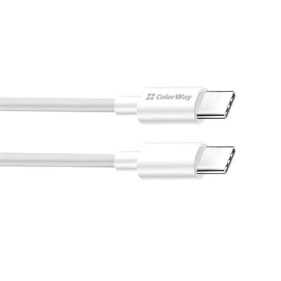 Кабель ColorWay USB Type-C - USB Type-C (M/M), PD Fast Charging 65W, 3.0 А, 1 м, White (CW-CBPDCC055-WT) CW-CBPDCC055-WT фото