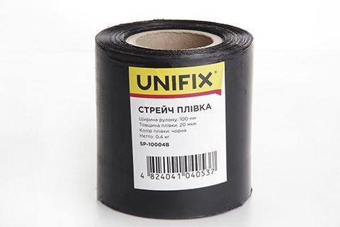 Стретч плівка 100мм, 0,4кг (20мкм) чорна, втулка 100г UNIFIX SP-10004В фото товару