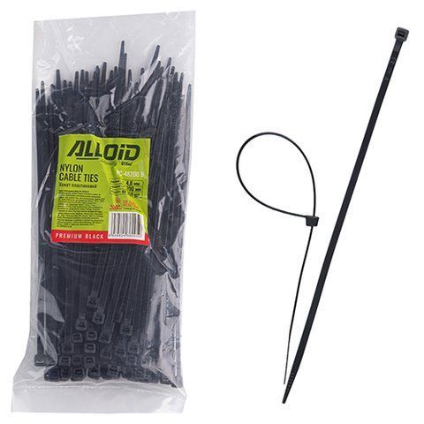 Хомут пластиковий Alloid 4.8 х 200 100 шт./уп. чорний (PC-48200 B) PC-48200 B фото товару