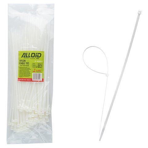 Хомут пластиковий Alloid 4.8 х 250 100 шт./уп. білий (PC-48250 W) PC-48250 W фото товару