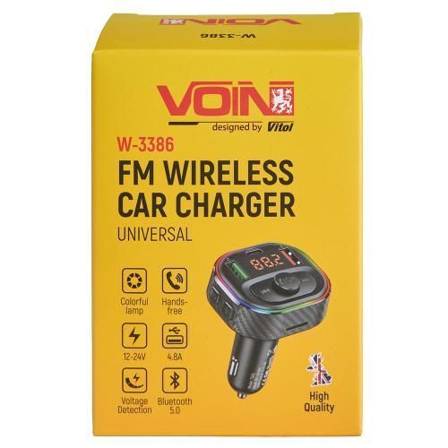 Модулятор FM, VOIN W-3386, 12-24V 2 USB 4.8A, 1 Type C, BT5.0, Hands free, вольтметр W-3386 фото товара
