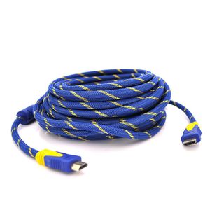 Кабель HDMI-HDMI 15m, v1.4, OD-8.0mm, 2 фільтра, обплетення, круглий Blue / Gold, коннектор Blue/Gold, (Пакет) Q33 YT-HDMI(M)/(M)NY/BL-15m фото