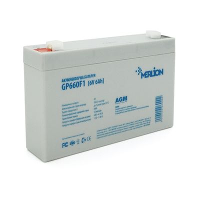 Акумуляторна батарея MERLION AGM GP660F1 6V 6Ah (150 x 35 x 90 (100)), White Q10 GP660F1NS фото
