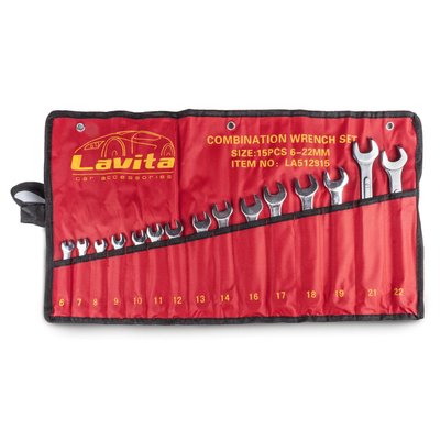 Набір ключів Lavita комбінований 6-22 мм 15 шт. (сумка) (LA 512915) LA 512915 фото