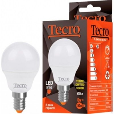 Лампа світлодіодна Tecro 6W E14 3000K (TL-G45-6W-3K-E14) TL-G45-6W-3K-E14 фото