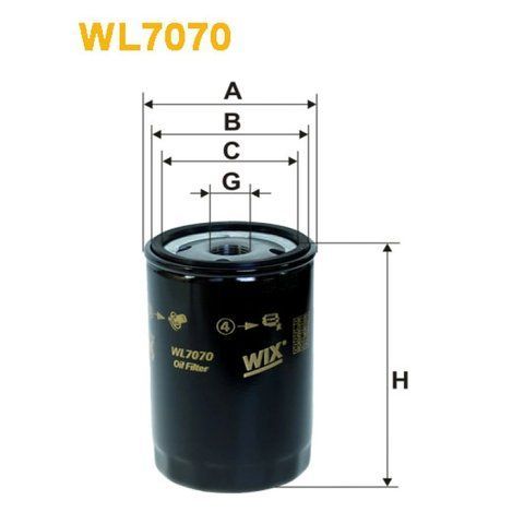 Фільтр оливи ABG; Agria; Atlas; Atlas Copco; Benford, Bobcat; Bomag; Deutz, F.U.T. S Wix Filters (WL7070) WL7070 фото товару