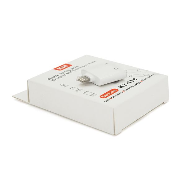 Перехідник KIN KY-178 Lighting(M) => Jack 3.5mm(F)+Lighting(F), White, Box KY-178 фото