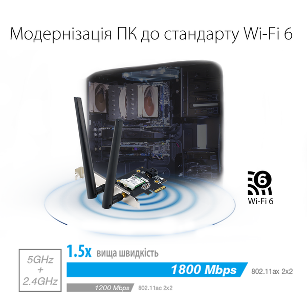 Бездротовий адаптер Asus PCE-AX1800 (90IG07A0-MO0B00) PCE-AX1800 фото