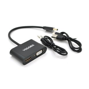 Конвертер VEGGIEG H-V1B HDMI (тато) на VGA (мама) + HDMI (мама), 25cm, Black, Пакет YT-C-H-V500 фото