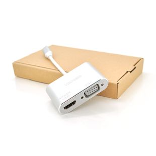 Хаб-конвертор VEGGIEG Type-C (тато) на VGA (мама) + HDMI (мама), 10 см, Silver, Box TC02 фото