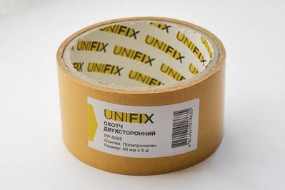 Стрічка клейка двостороння на поліпропіленовій основі 50мм*5м UNIFIX PP-5005 фото