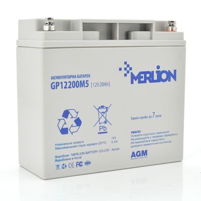 Акумуляторна батарея MERLION AGM GP12200M5 12 V 20 Ah ( 180 x 78 x 165 (168) ) Q4 GP12200M5 фото