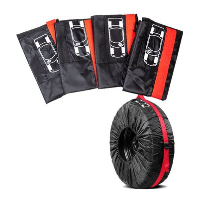 Набор чехлов для колес, 4 шт + ремень, диамерт 66 cm, подходит для шин диаметром 13–18 дюйма, Black+Red WCov-66R фото
