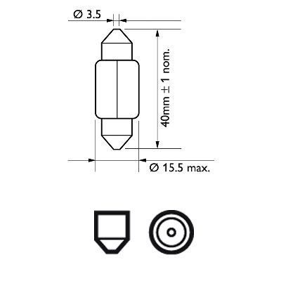 Автолампа Philips C15W 12V 15W 41MM SV8,5 T15X43 / FESTOON STANDARD / КРАТН. X10 12850CP фото товару