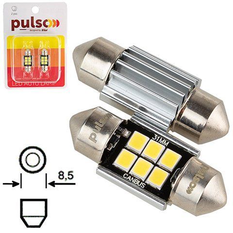 Лампа PULSO/софитная/LED C5W /31мм/CANBUS/9 SMD-2835/12v/2.9W/315lm White (LP-31C5W) LP-31C5W фото товара