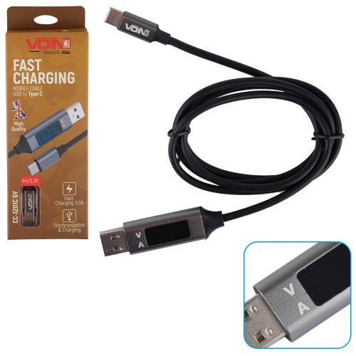 Кабель VOIN CC-3201C GY , USB - Type C 3А, 1m, grey с дисплеем (CC-3201C GY) CC-3201C GY фото