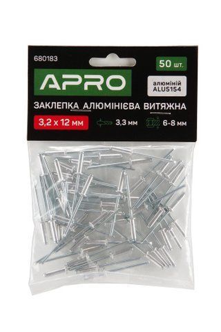 Заклепка алюмінієва витяжна 3.2х6мм 50шт APRO 680180 фото товару