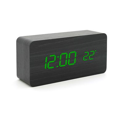 Електронний годинник VST-862 Wooden (Black), з датчиком температури, будильник, живлення від кабелю USB, Green Light VST-862B/G фото
