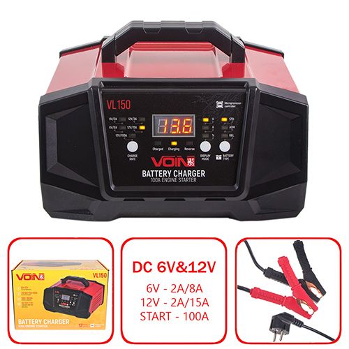 Пуско-зарядний пристрій VOIN VL-150 6&12V/2A-8A-15A/Start-100A/8-180AHR/LCD індик. (VL-150) VL-150 фото