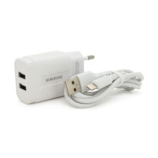 Набір BOROFONE BA37A СЗУ 2xUSB+ кабель Lighting, 2.4A, 1м, White, Box BA37ALW фото