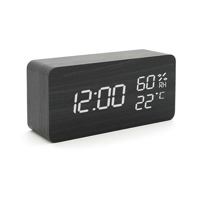 Електронний годинник VST-862S Wooden (Black), з датчиком температури та вологості, будильник, живлення від кабелю USB, White Light VST-862SB/W фото