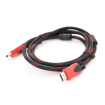 Кабель Merlion HDMI-HDMI 25m, v1.4, OD-7.4mm, 2 фільтра, обплетення, круглий Black / RED, коннектор RED / Black, (Пакет) Q20 YT-HDMI(M)/(M)NY/RD-25m фото