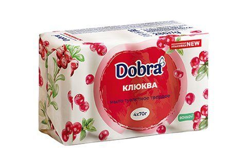 Мыло туалетное твёрдое косметическое 4*70г экопак Dobra Клюква 080745 фото товара