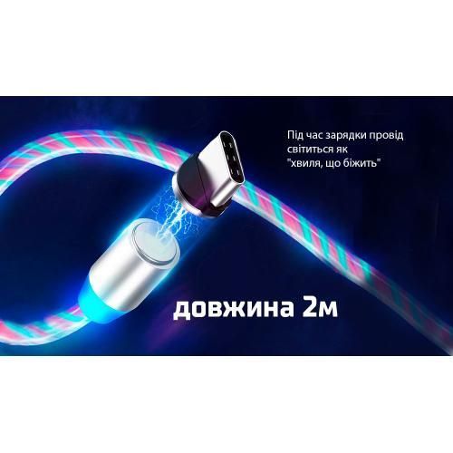 Кабель магнітний Multicolor LED VOIN USB - Type C 3А, 2m, (швидка зарядка / передача даних) (VP-1602 VP-1602C RB фото товару