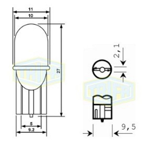 Лампа автомобильная светодиодная LED с пластиковим цоколем Trifa 12V 0,27W W2,1x9,5d T10 20mA green 02802 фото товара