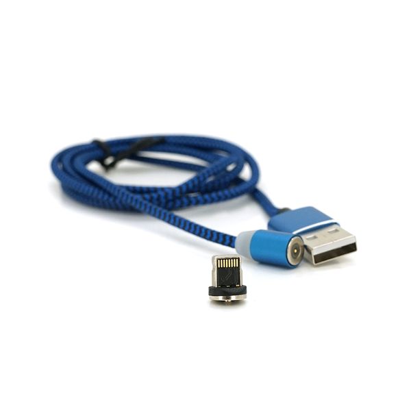 Магнітний кабель Ninja USB 2.0 / Lighting, 1m, 2А, індикатор заряду, тканинна оплетка, броньований, знімач, Blue, Blister-Box YT-NAMC-L/B фото